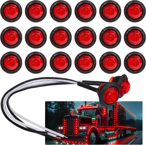TMH (Pack of 20 3/4 Inch Mount RED LED Clearance Bullet Marker lights, Side LED marker lights for trailer Truck RV Car Bus Van...