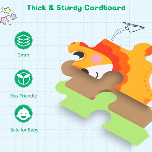 FLYINGSEEDS 6 Packs Safari Animals Shaped Wooden Jigsaw Puzzles for Toddlers Ages 1-3, Level-up Puzzles for Beginner, Montessori Learning Toys Pre...