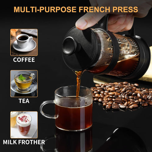 PARACITY French Press Coffee/Tea Maker, Camping Mini Coffee/Tea Press of 304 Stainless Steel Filter and Heat Resistant Glass, Cold Brew Coffee Mak...