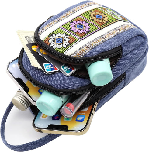 Vintage Embroidered Canvas Small Flip Crossbody Bag Cell Phone Pouch for Women Wristlet Wallet Bag Coin Purse...