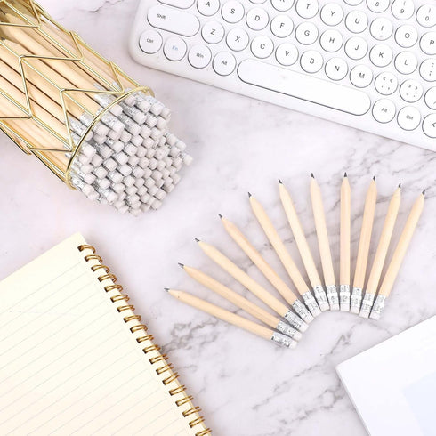 HB Wood Pencils, 100 Pack Mini Round Pencils for Preschoolers, Kids, Artists, Golf Pencils with Erasers, 4 Inch...