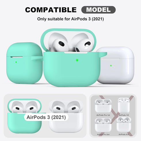 R-fun Compatible with AirPods 3 Case Cover, Silicone Protective Accessories Skin with Keychain Compatible with Apple AirPod 3rd Generation 2021 fo...