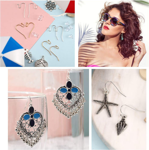 220 Pieces French Earring Hooks Ear Wire Ball Dots in Gold and Silver with 220 Pieces Clear Earring Backs Kit for Jewelry Making Bag Gift...