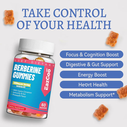 Berberine Supplement Gummies (1200mg) with Ceylon Cinnamon, Metabolism and Energy Support, Gluten Free, Vegan, Chewable Supplement -120 Gummies...