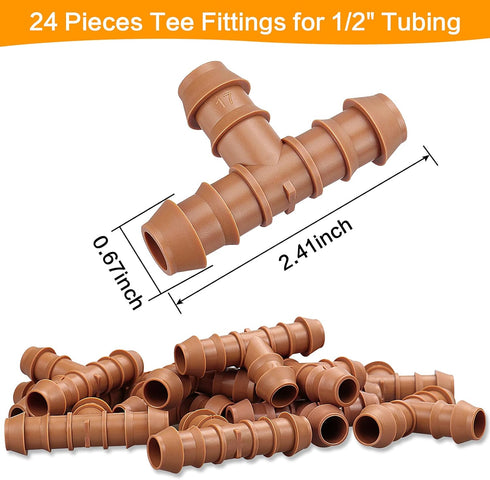 24 Pieces Drip Irrigation Barbed Tee Fittings for 1/2” Tubing (0.600”ID) - Drip Tees (17mm) Irrigation Tubing Connectors for Drip Sprinkler Garden...