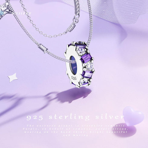 925 Sterling Silver Beads for Bracelets & Necklaces, Cute Purple Charms Stopper Clasp Locating Buckle for Bracelets, Retro Shaped Birthday Graduat...