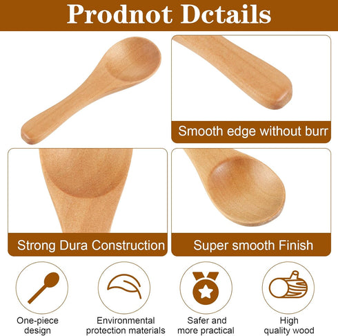 6 Pcs Small Wooden Spoons, 3.7 Inch Tiny Spoons for Spices Jars Mini Wooden Condiment Spoons Wood Teaspoon for Sauces, Salt, Sugar, Honey, Pepper,...