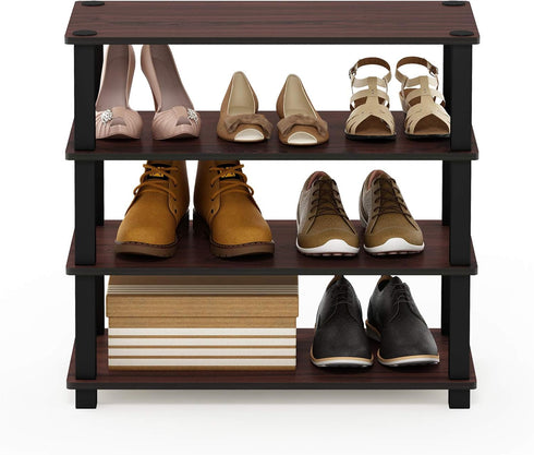 Furinno Turn-S-Tube 4-Tier Shoe Rack, Dark Cherry/Black...