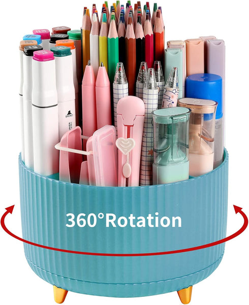 Desk Pencil Pen Holder, 5 Slots 360°Degree Rotating Pencil Pen Organizers for Desk, Desktop Storage Stationery Supplies Organizer, Cute Pencil Cup...