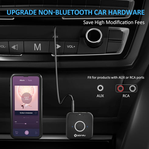 Bluetooth AUX Adapter for Car, SONRU Bluetooth 5.0 Wireless Audio Receiver Adapter for Home Stereo/Wired Headphones/Hands-Free Call, Dual AUX Outp...