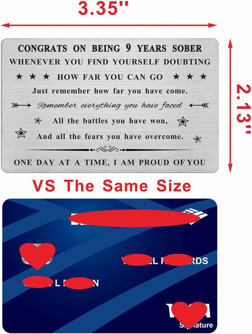 9 Year Sobriety Engraved Wallet Card - Nine Year Sobriety Gifts for Women Men - 9 Yrs AA Sober Anniversary Metal Card...