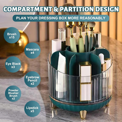 Makeup Brush Holder Organizer,360° Rotating Makeup Brush Organizer, Transparent Makeup Organizer Countertop for Cosmetics,Skincare, Art Supply, Ba...