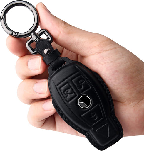 Tukellen for Mercedes Benz key fob cover Genuine Leather with Keychain,Leather key case Protector Compatible C E M S CLS CLK GLK GLC G AMG Series ...