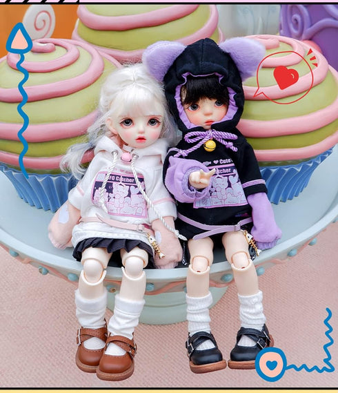 New 1/6, 1/4,1/3 BJD Doll Clothes Cute Cat Sweater Hoodie Jacket for Big 1/6, Yosd, 30cm/45cm/60cm Dolls Clothing BJD SD Doll Accessories (Black-P...