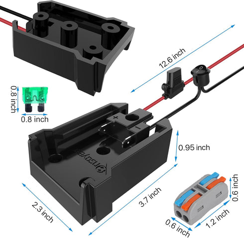 Power Wheel Adapter with Fuse&Switch for Milwaukee 18V Battery, Non-Blown Tight Battery Adapter with 4Pcs 30A Fuse and Wire Terminal, 12 AWG Wire,...