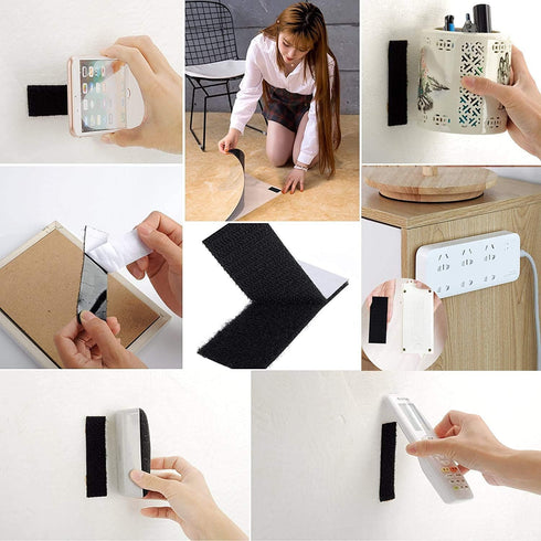 BRAVESHINE Strong Adhesive Picture Hanging Strips - Black Industrial-Strength Reclosable Hook and Loop Strips - 12 Sets 1.2x4inch Double Sided Wal...
