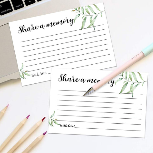 Giftideaworkshop 50 Greenery Share A Memory Cards for Celebration of Life Birthday Anniversary Memorial Funeral Graduation Bridal Shower Game, Gue...