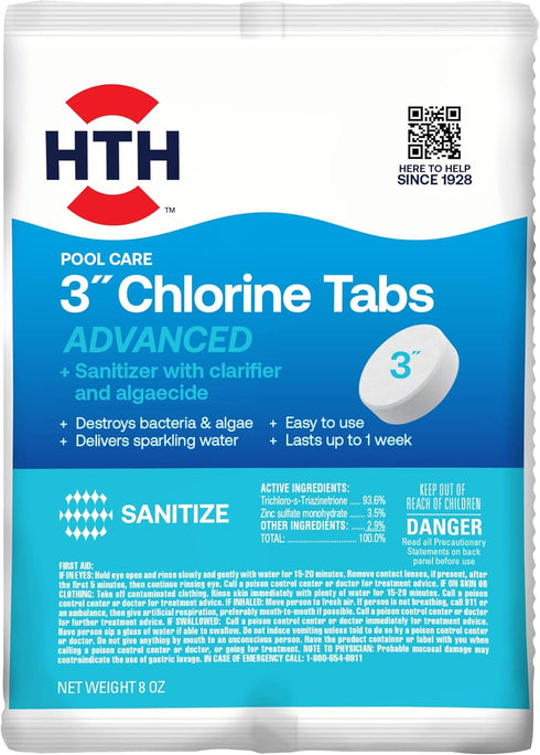 HTH 42051 Swimming Pool Care 3" Chlorine Tabs Advanced, Swimming Pool Chlorinating Sanitizer, 8oz...