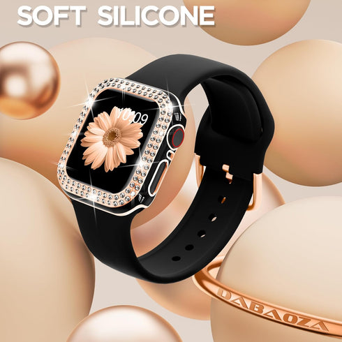 DABAOZA Compatible for Apple Watch Bands 40mm with Bumper, Bling Glitter Women Silicone Soft Comfortable Strap for iWatch SE Ultra Series 10 9 8 7...