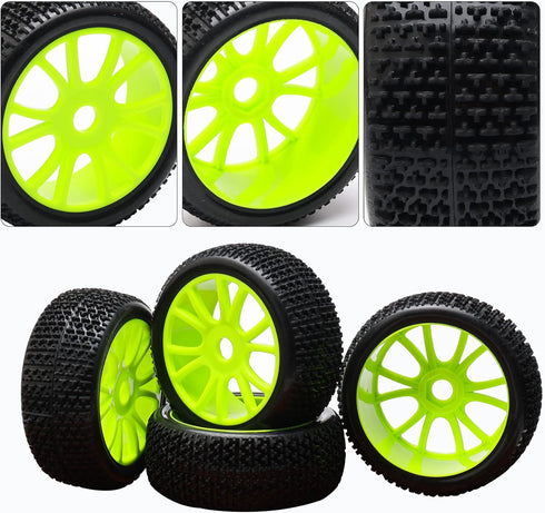 4PCS 17mm Hub Wheel Rim & T Grain Tires for HSP 1:8 Off-Road RC Car Buggy Tyre Yellow...