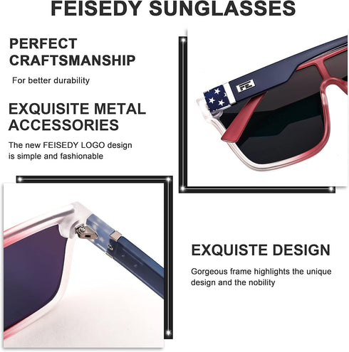 FEISEDY Fashion Flat Top Sunglasses Trendy Oversized Square Shades Women Men UV400 B2996...