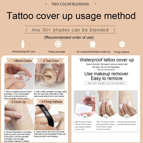 VEZE Tattoo Concealer, Waterproof, Makeup, Skin Foundation, Concealer, Scar, Vitiligo, Dark Spots, Body Art, Tattoo Cover, Anti-Adhesive...