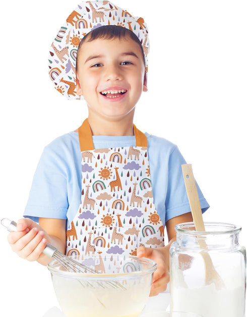 Kids Apron With Pocket & Chef Hat - Water Resistant Toddler Apron...