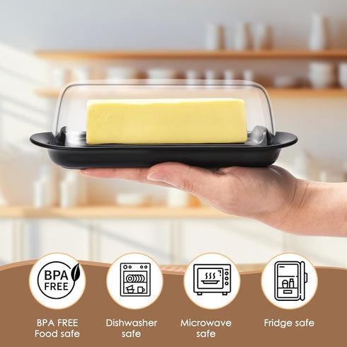 Butter Dish with Clear Lid, Butter Keeper for Countertop, Airtight Butter Dish, Plastic Butter Keeper Tray for West/ East Coast Butter, Dishwasher...