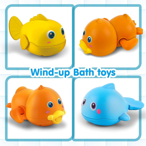 Dwi Dowellin Bath Toys for Toddlers, Magnetic Fishing Games Kids Bathtub Toys, Mold Free Wind-up Toys Swimming Fish Duck Whale Floating Water Toys...