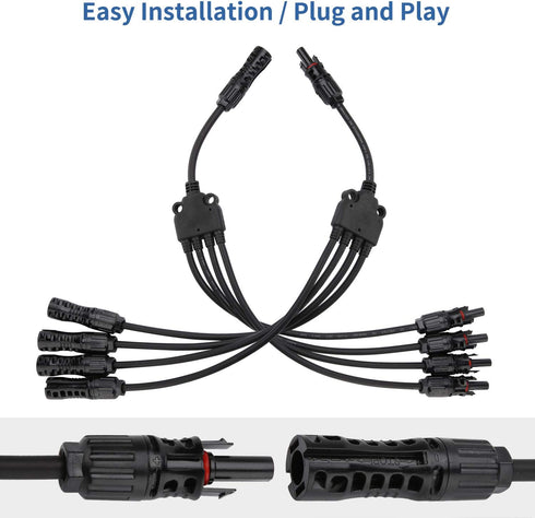 Ansxiy Solar Y Branch Connectors 1 to 4, Solar Panel Parallel Connectors Solar Panel Adapter Cable Tool Kit (M/FFFF and F/MMMM)...