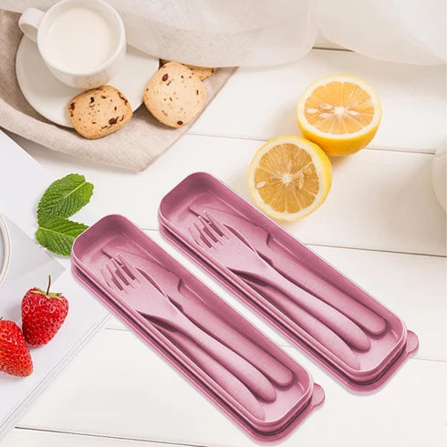 Travel Utensils Set with Case 2 Sets Reusable Wheat Straw Portable Knife Fork Spoons Tableware Picnic Camping or Daily Use Eco-Friendly BPA Free L...