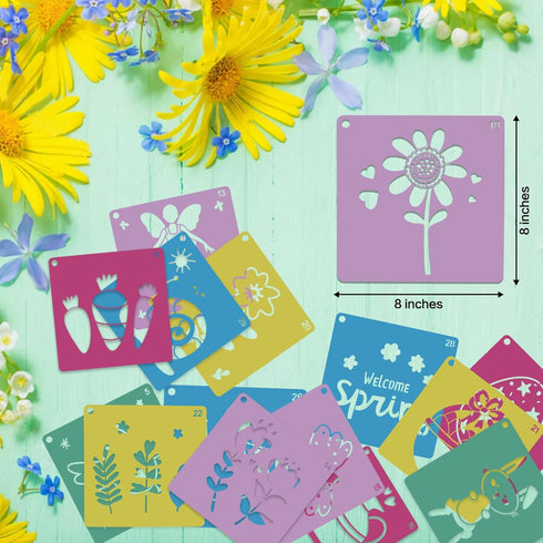 30Pcs Spring Stencils for Kids 8 Inches Sidewalk Chalk Stencils Large Drawing Stencils for Crafts Reusable Garden Flower Easter Themed Primary Sha...
