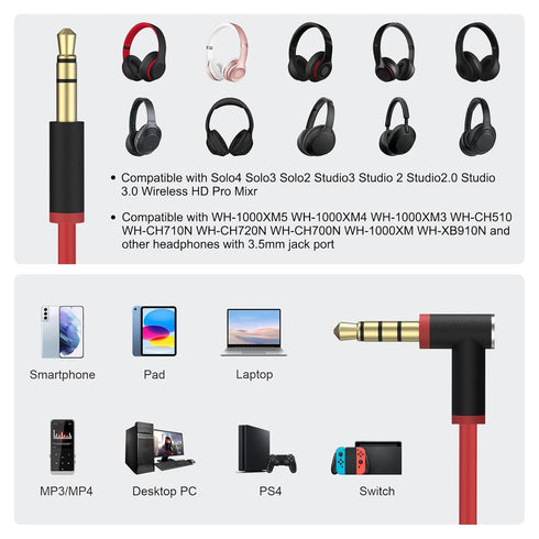 Replacement Audio Cable Cord Wire with in-line Microphone and Control Compatible with Beats Solo 2 Solo 3, Studio 3, Pro, Detox, Wireless, Mixr, E...