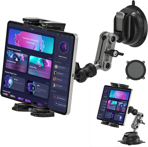 Aluminum Heavy Duty Tablet Mount for Car/Truck, 360° Adjustable 2-stage Tablet Stand Holder for Commercial Vehicle Dashboard Windshield, Compatibl...