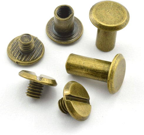 90 Sets Bronze Chicago Screws Assorted Kit Screw Posts Metal Accessories Nail Rivet Chicago Button for DIY Leather Decoration Bookbinding Slotted ...