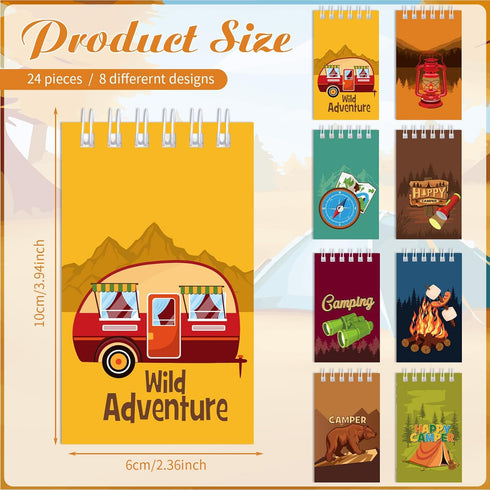 Teling 24 Pieces Camp Party Favors Camping Adventure Mini Notepads Spiral Pocket Memo Notepads Wild Adventure Camping Small Notepads for Kids Camp...