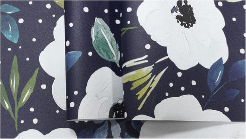 HAOKHOME 93245-3 Peel and Stick Floral Wallpaper Home Decor Removable Navy/White/Blue Vinyl Self Adhesive Mural 17.7in x 9.8ft...