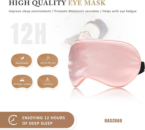 Sleep Mask Silk Eye Mask for Sleeping, Super Soft Blackout Eye Mask for Women Men, Side Sleeper Eye Covers for Sleeping with Adjustable Straps, Tr...