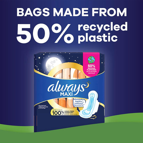 Always Maxi Pads Size 4 Overnight Absorbency Unscented with Wings, 33 Count...