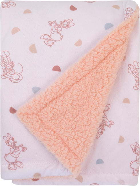 Disney Minnie Mouse White, Light Blue, and Peach Super Soft Sherpa Baby Blanket with Daisy Duck...