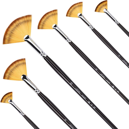 Artist Fan Paint Brushes Set 6pcs - Golden Maple Soft Anti-Shedding Nylon Hair Wood Long Handle Paint Brush Set for Acrylic Watercolor Oil Gouche ...