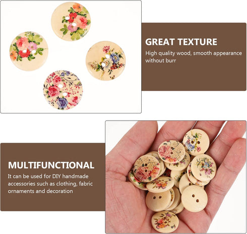 Ornament Crafts 100pcs Flower Glass Buttons 2 Holes Wooden Sewing Buttons DIY Clothing Sewing Supplies for DIY Project Crafts (Mixed Styles) 20MM ...