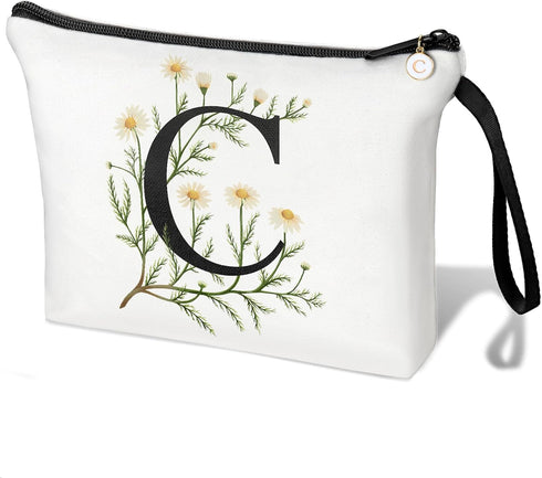 Initial Letter Bag Letter Makeup Bag for Women Initial Cosmetic Bag A-Z Personalized Makeup Bag Travel Makeup Bag,Initial Cosmetic Bag Gifts (whit...