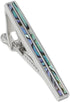 Classic Rhodium Plated Two Line Abalone Tie Clip With Box Abalone Stripe Tie Bar...