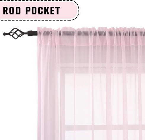 KEQIAOSUOCAI Set of 2 Girls Room Baby Pink Sheer Curtains Panels for Kids Nursery Bedroom Living Room Rod Pocket Sheer Voile Drapes Each is 52 Inc...