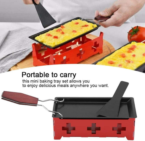 Cheese Raclette Stretchable Non Stick Cheese Rotaster Baking Tray, Iron Metal Grill Plate Accessories Cheese Melter, Baking Tray, Red Hob, Spatula...