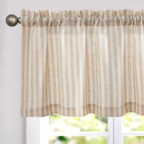 Vangao Kitchen Valance Linen Stripe Short Curtain Farmhouse Country Rustic Pinstripe Tickingstripe Light Filtering Rod Pocket Window Topper Treatm...