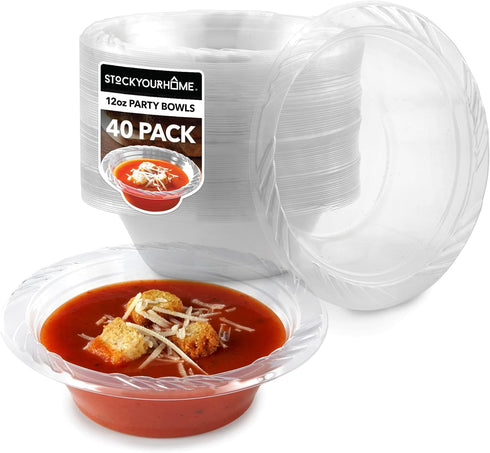 40 Pack 12 oz Elegant Clear Plastic Bowls for Parties Small Disposable Bowl for Fancy Dinner or Cocktail Party, Soup and Salad, Thick and Sturdy...