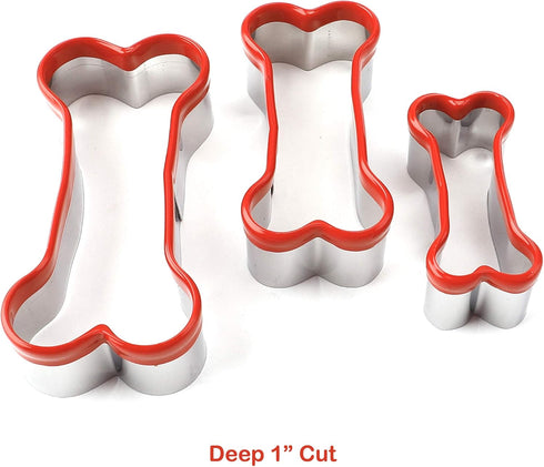 3-Piece Dog Bone Cookie Cutters Set - Dog Treats Cutters, Bone Shapes, 2.4" to 3.9" Soft PVC Coated...