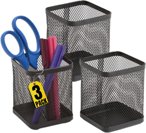 1InTheOffice Pen Holder Cup for Desk, Wire Mesh Cup, Pencil Holder Metal, Pencil Organizer Matte Black 3/Pack…...
